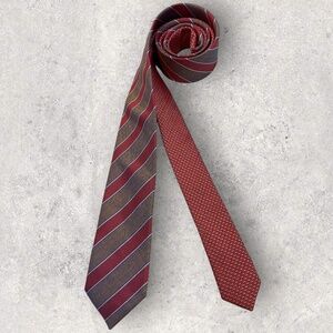 STRELLSON XL Red/Orange/Blue Striped Silk LUXURY Slim Tie ITALY